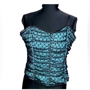 Cacique Women's blue Tube Top Goth Bustier Corset Lace Mesh Ruched Size 22 / 24